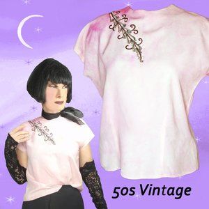 50s Vintage Rayon Blouse with Sequin Detail, ANTI FASHION - Not for Everybody!